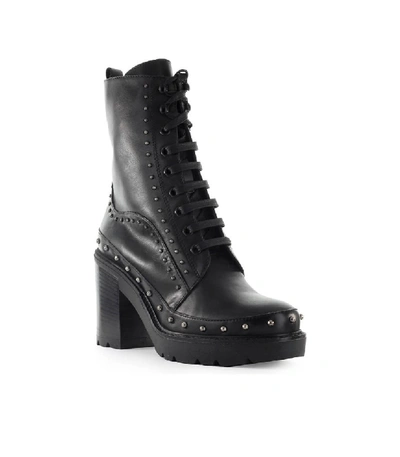 Shop Pinko Carezza Black Leather Heeled Combat Boot