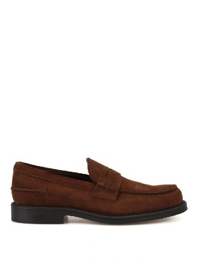 Shop Tod's Suede Loafers In Black