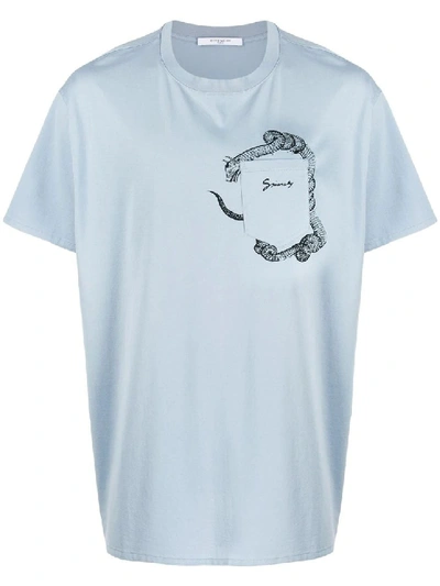 Shop Givenchy Blue Men's Snake Print Pocket T-shirt In White