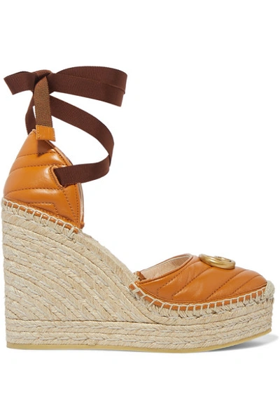 Shop Gucci Logo-embellished Quilted Leather Espadrille Wedge Sandals In Neutrals