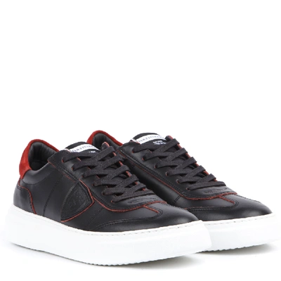 Shop Philippe Model Black And Red Leather Sneakers In Grey