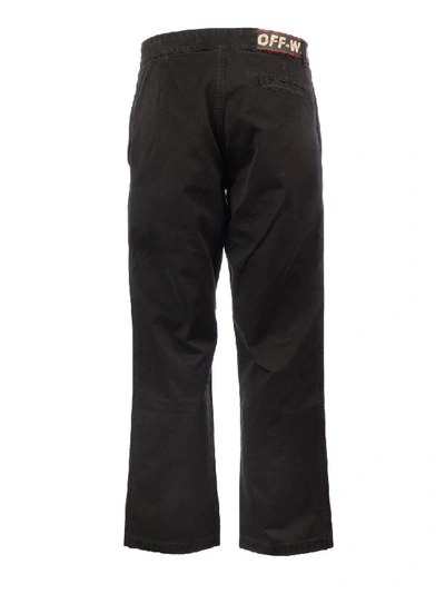 Shop Off-white Cropped Cotton Trousers In Black
