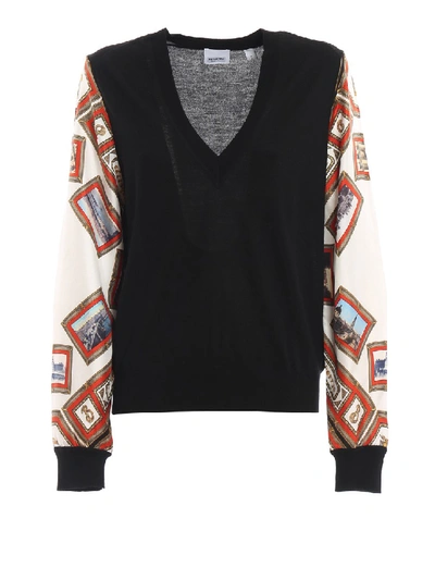 Shop Burberry Printed Silk Sleeve Ripa Black Sweater