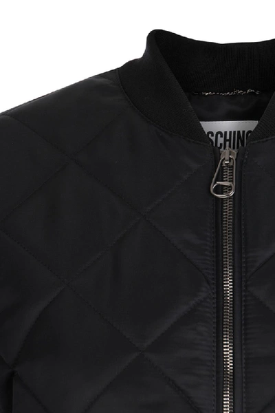 Shop Moschino Teddy Patch Quilted Bomber Jacket In Black