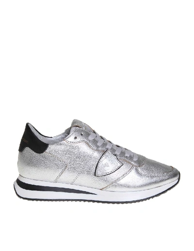 Shop Philippe Model Trpx Sneakers In Silver Colored Leather In White