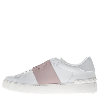Shop Valentino Pen White & Rose Leather Sneakers