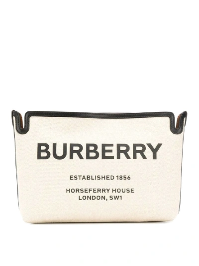 Shop Burberry Horseferry Logo Print Canvas Clutch In Neutrals