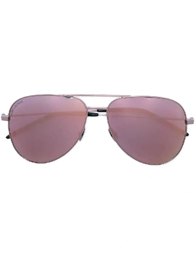Shop Saint Laurent Silver Women's Classic Reflective Aviator Sunglasses In Pink