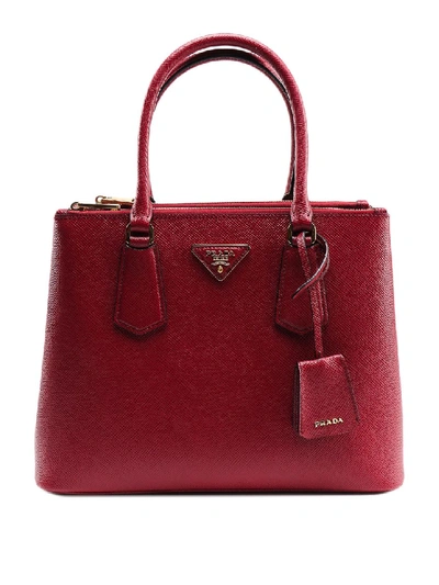 Shop Prada Galleria Saffiano Leather Cherry Handbag In Red