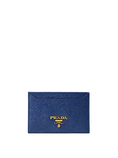 Shop Prada Royal Blue Saffiano Leather Card Holder