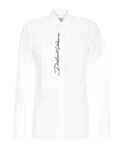 Shop Dolce & Gabbana Embroidered Logo White Cotton Shirt
