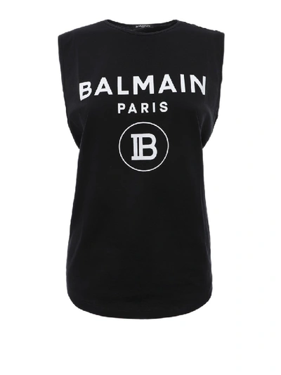 Shop Balmain Flock Logo Tank Top With Iconic Buttons In Black