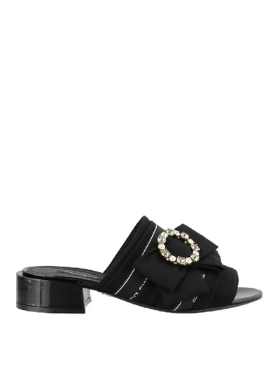 Shop Dolce & Gabbana Jewelled Bow Sandals In Black