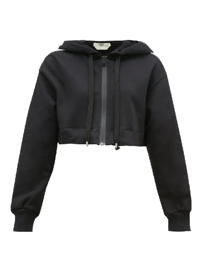 Shop Fendi Logo-stripe Cropped Hooded Sweatshirt In Black