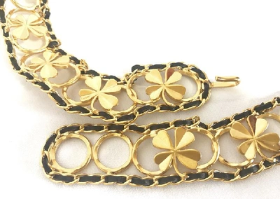 Pre-owned Chanel Vintage  Golden Skinny Chain And Leather Belt With Clovers And Hoop Motifs. Can Be Necklace To In Neutrals