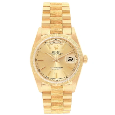 Shop Rolex President Day-date 36 Yellow Gold Bark Finish Mens Watch 18078