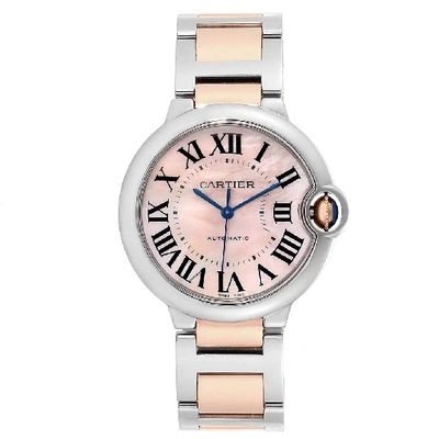 Shop Cartier Ballon Bleu 36 Midsize Steel Rose Gold Pink Mop Watch W2bb0011