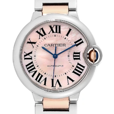 Shop Cartier Ballon Bleu 36 Midsize Steel Rose Gold Pink Mop Watch W2bb0011