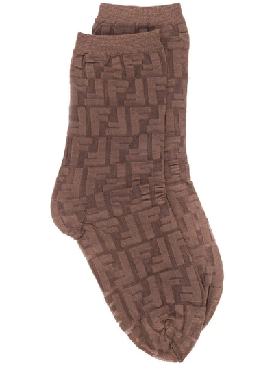 Shop Fendi Brown Women's Sheer Ff Motif Socks