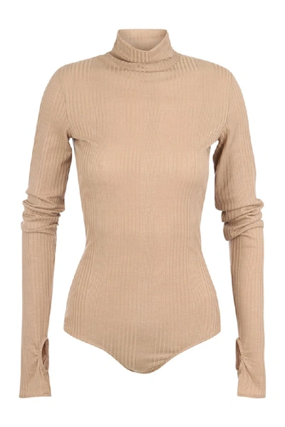 Shop Mm6 Maison Margiela High Neck Bodysuit In Neutrals