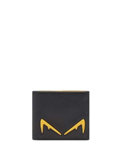 Shop Fendi Diabolic Eyes Detailed Leather Wallet In Black