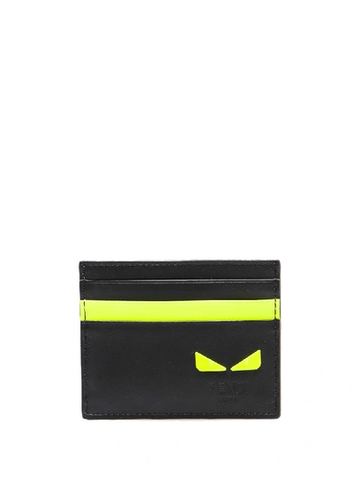 Shop Fendi I See You Fluo Detailed Leather Card Holder In Black