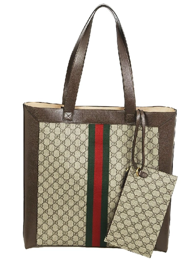 Shop Gucci Canvas And Leather Tote Bag In Grey