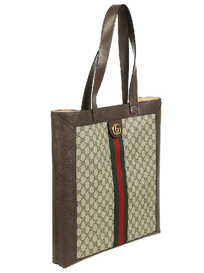 Shop Gucci Canvas And Leather Tote Bag In Grey