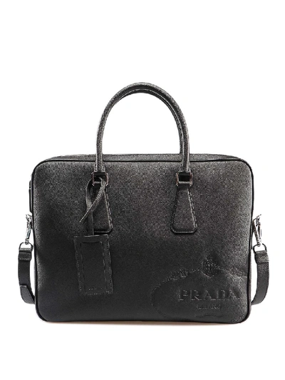 Shop Prada Black Saffiano Leather Briefcase