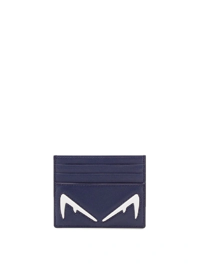Shop Fendi Diabolic Eyes Detailed Leather Card Holder In Grey