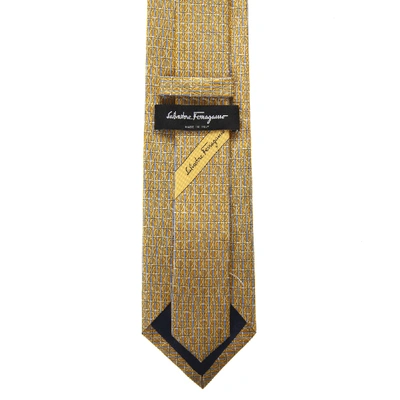 Shop Ferragamo Yellow Silk Gancini Printed Tie In Brown