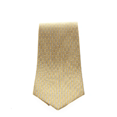 Shop Ferragamo Yellow Silk Gancini Printed Tie In Brown