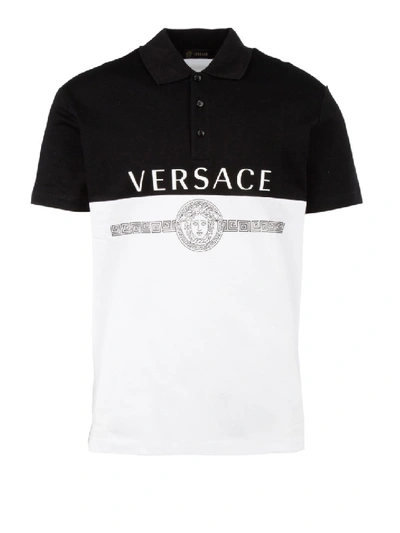 Shop Versace Medusa Print Two-tone Polo Shirt In Black