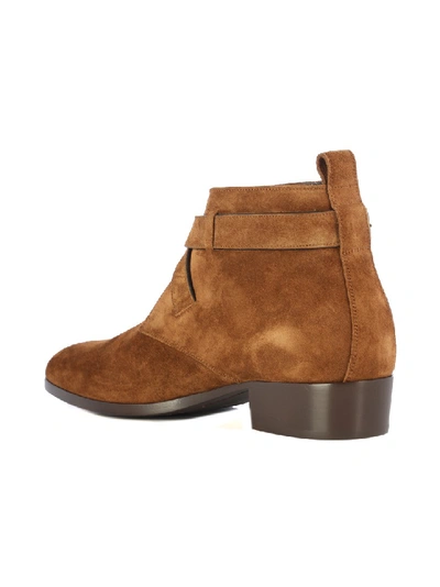 Shop Saint Laurent Wyatt Suede Ankle Boots In Brown