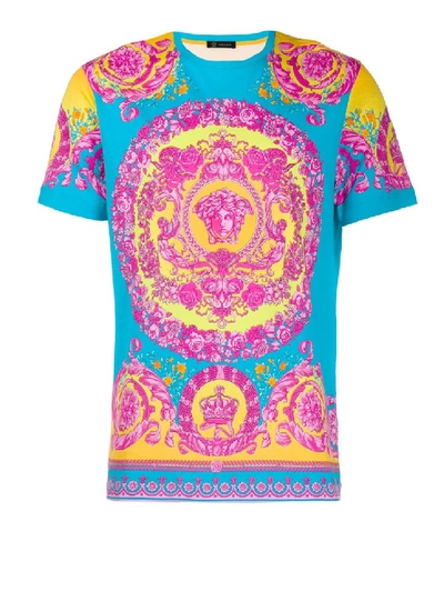 Shop Versace Fluo Barocco Print Cotton T-shirt In Pink