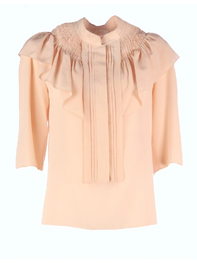 Shop Chloé Ruched Cotton Bloused In Neutrals