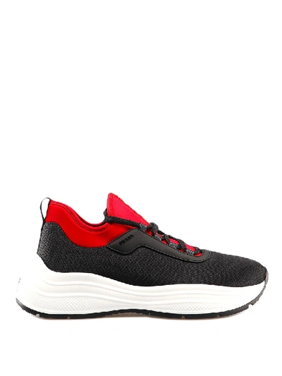 Shop Prada Americas Cup Xl Red Detailed Sneakers In Black