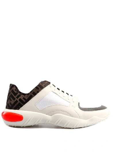 Shop Fendi Ff Logo Print And Fluo Detail Sneakers In White