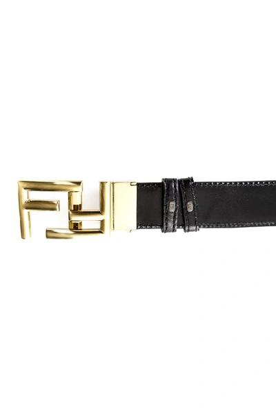 Shop Fendi Logo Buckle Black Leather Belt