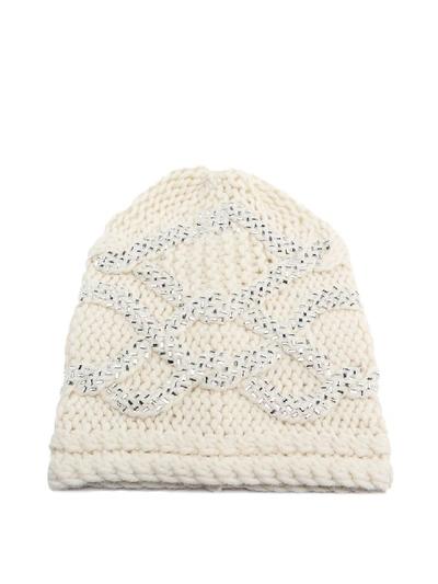 Shop Ermanno Scervino Embellished Virgin Wool Blend Beanie In Neutrals