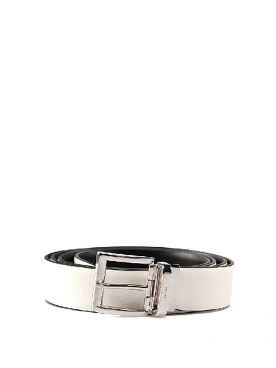 Shop Prada Logo Detailed Leather Reversible Belt In White
