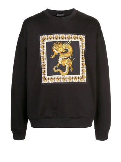 Shop Versace Dragon Print Cotton Sweatshirt In Black