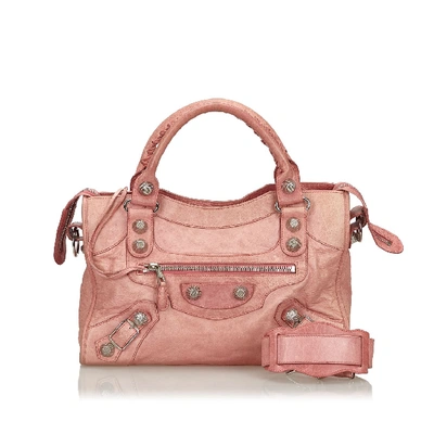 Pre-owned Balenciaga Leather Motocross Giant City Satchel In Pink