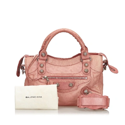 Pre-owned Balenciaga Leather Motocross Giant City Satchel In Pink