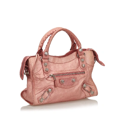 Pre-owned Balenciaga Leather Motocross Giant City Satchel In Pink