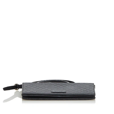 Pre-owned Gucci Microssima Long Wallet On Strap In Black