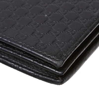 Pre-owned Gucci Microssima Long Wallet On Strap In Black