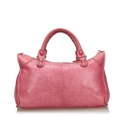 Pre-owned Balenciaga Motocross Leather Giant Brogues Work Bag In Pink