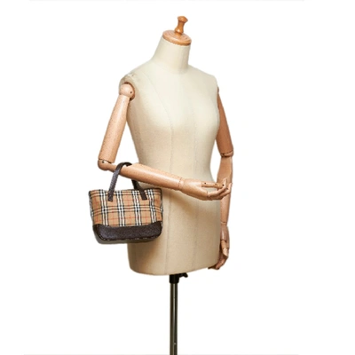 Shop Burberry Plaid Canvas Handbag In Neutrals