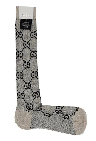 Shop Gucci Black And Beige Gg Socks In Grey